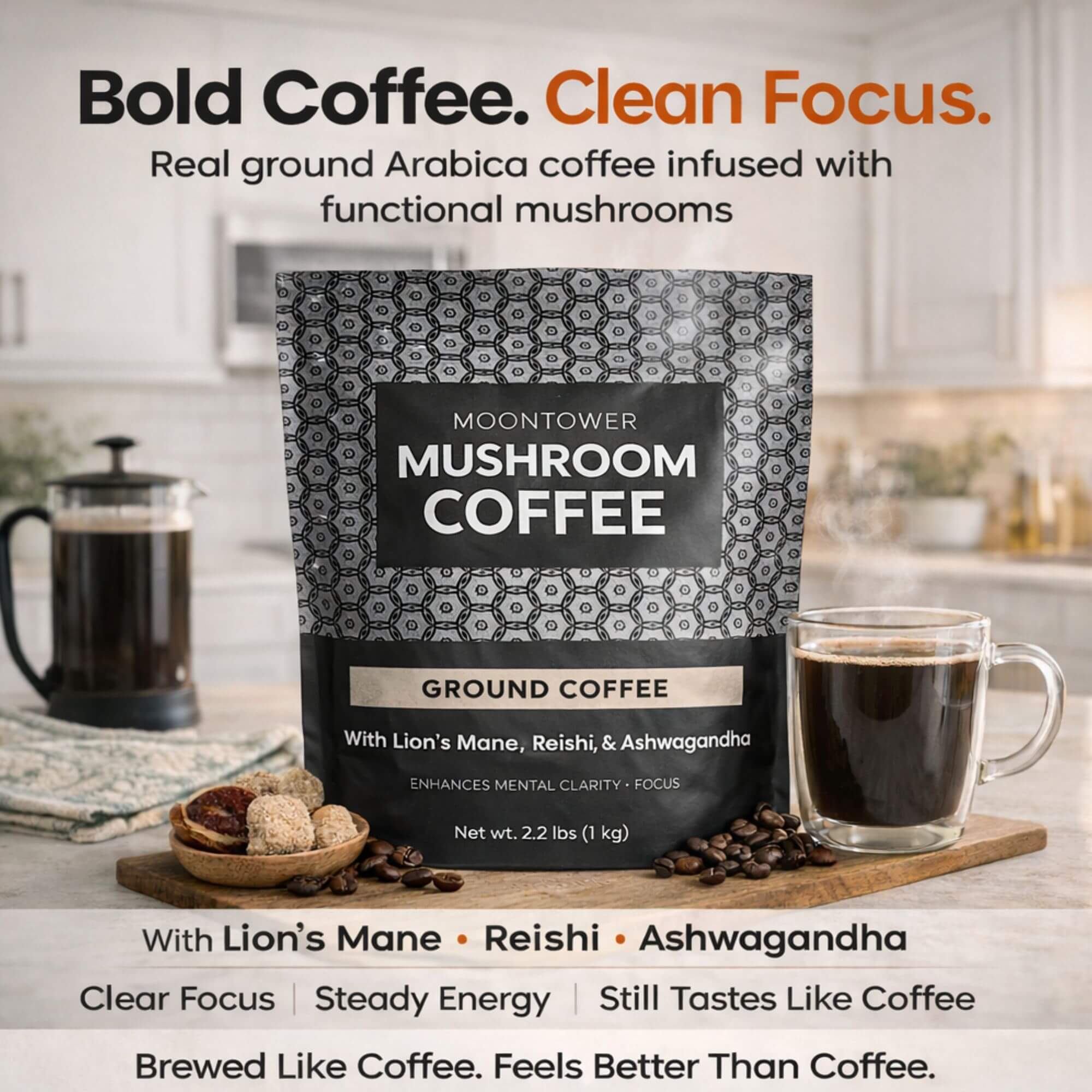 Adaptogen Mushroom Coffee – Arabica + Lion's Mane & Ashwagandha